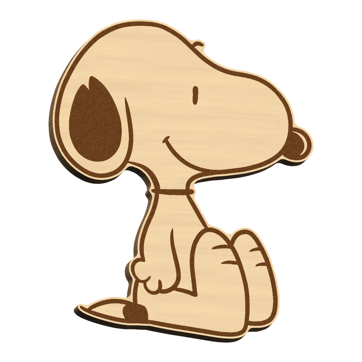 Broche de Snoopy grabado con láser en madera